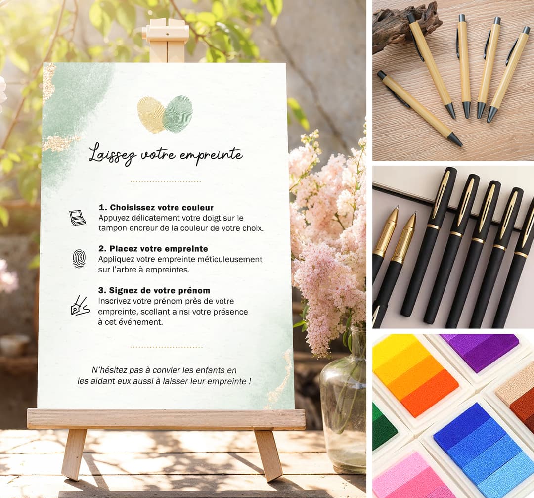 Kit pour arbre à empreintes mariage complet avec encres et stylos